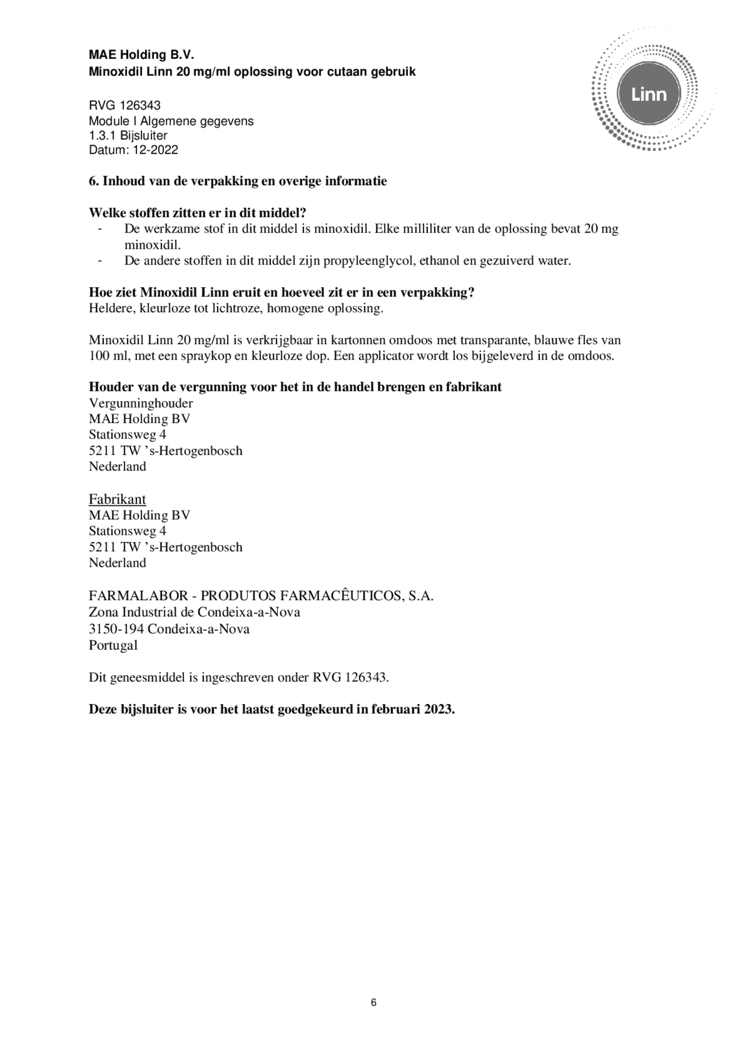 Minoxidil Linn 20 mg/ml oplossing afbeelding van document #6, bijsluiter